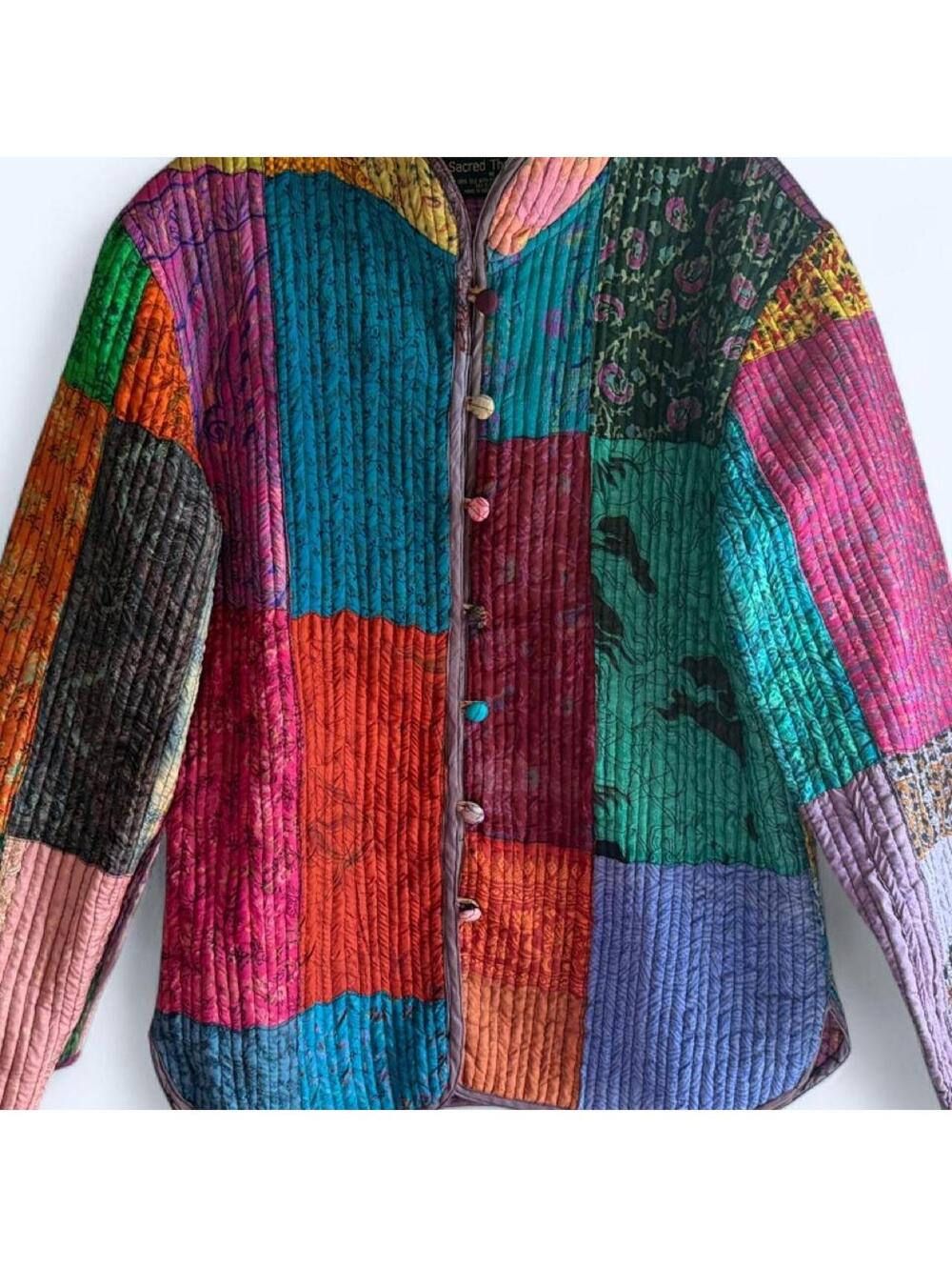 Sacred Threads silk quilted patchwork jacket - Picture 6 of 6